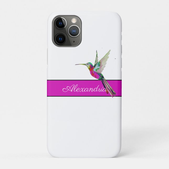 Pink Purple Hummingbird  Monogram Name  Case-Mate iPhone Case (Back)