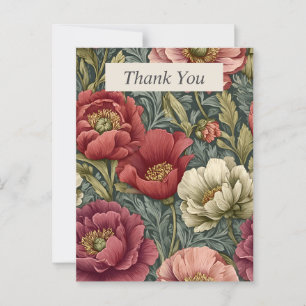 Pink, Purple & Ivory Floral on Gray Thank You Card
