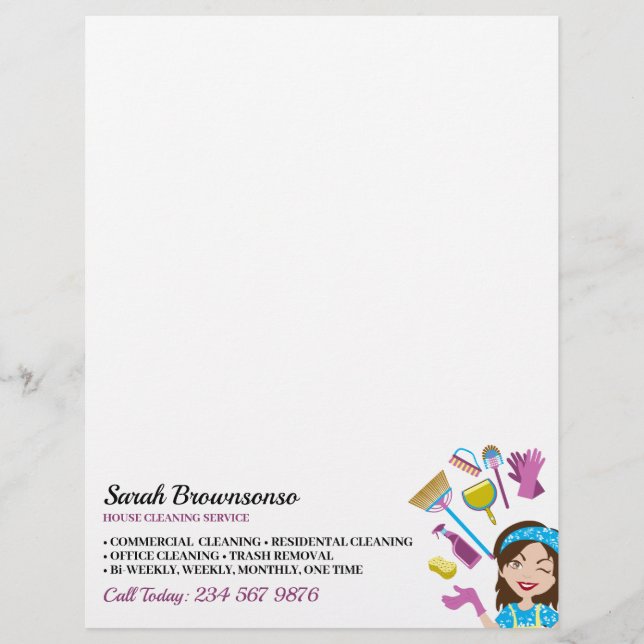 Pink Purple Janitorial Brand for Cleaning Custom Letterhead (Front)