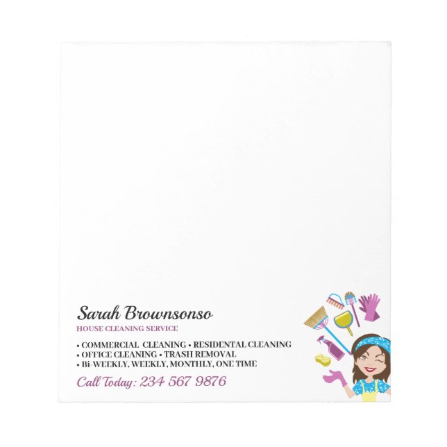Pink Purple Janitorial Brands Cleaning Notepad (Front)