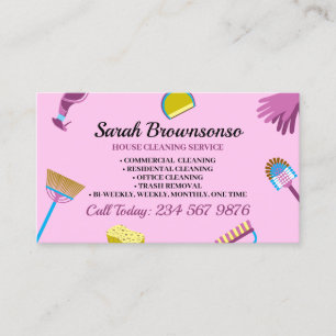 Pink Purple Janitorial Lady Tools ofHouse Cleaning Business Card