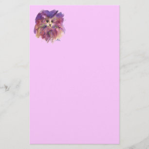 PINK PURPLE KITTEN,CUTE KITTY CAT PORTRAIT STATIONERY