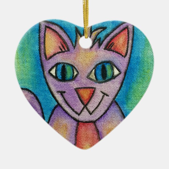 Pink Purple Kitty Cat Ceramic Tree Decoration (Front)