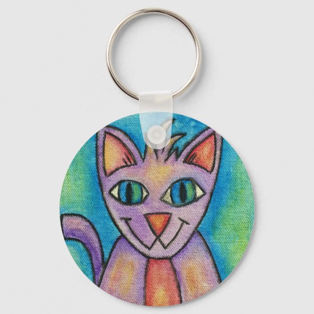 Pink Purple Kitty Cat Key Ring (Front)