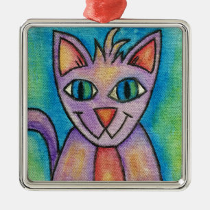 Pink Purple Kitty Cat Metal Tree Decoration