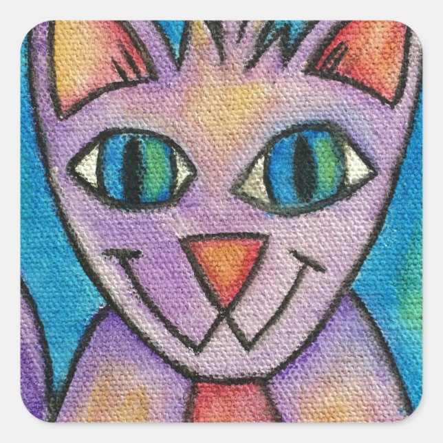 Pink Purple Kitty Cat Square Sticker (Front)