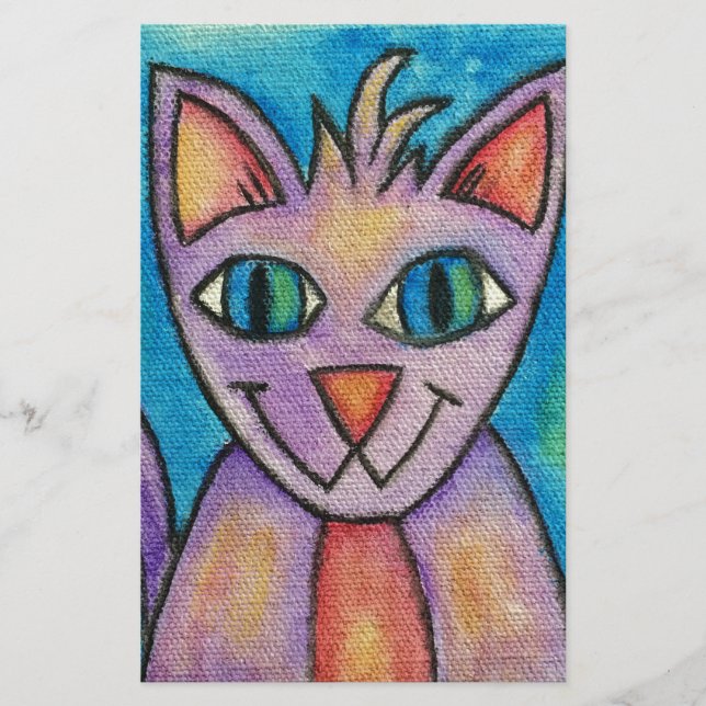Pink Purple Kitty Cat Stationery (Front)