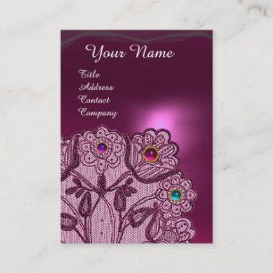 PINK PURPLE LACE FLOWERS ,COLORFUL GEMS MONOGRAM BUSINESS CARD