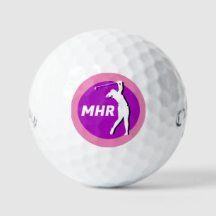 Pink/Purple Lady Golfer Monogram Golf Ball