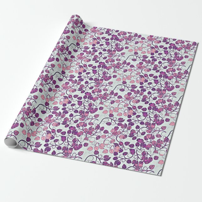 Pink + Purple Leaves Wrapping Paper (Unrolled)