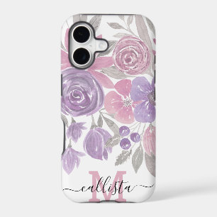 Pink Purple Light Sage Green Floral Watercolor