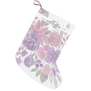 Pink Purple Light Sage Green Floral Watercolor Small Christmas Stocking