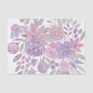 Pink Purple Light Sage Green Floral Watercolor Tissue Paper
