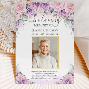 Pink Purple Lilac Floral Photo Funeral Memorial Thank You Card