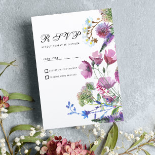 Pink purple lilac wildflower summer RSVP Invitation