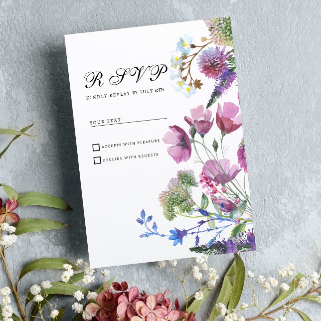  Pink purple lilac wildflower summer RSVP Invitation (Pink purple lilac wildflower summer RSVP )