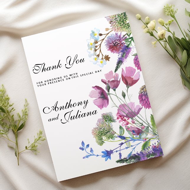  Pink purple lilac wildflower summer Thank You  Invitation (Pink purple lilac wildflower summer Thank You)