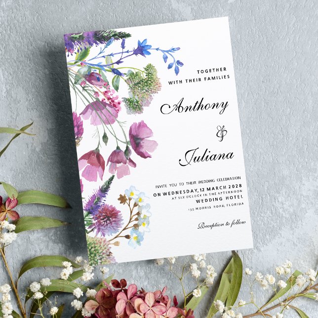  Pink purple lilac wildflower summer Wedding Invitation (Pink purple lilac wildflower summer Wedding)