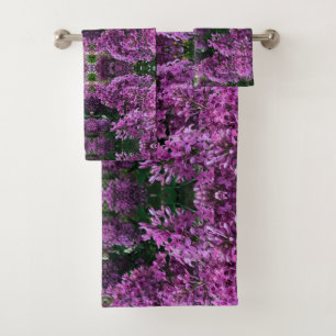 Pink purple lilacs romantic pink floral photo bath towel set
