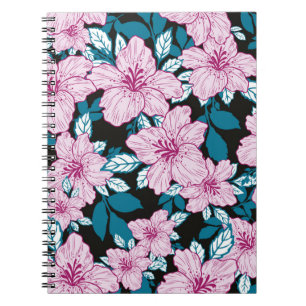pink purple lily flower blue leaf black background notebook