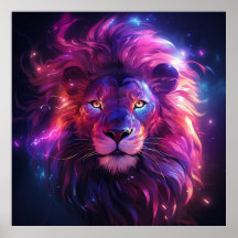 Pink Purple Lion Face Art 