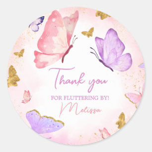 Pink Purple Little Butterfly Birthday Party Classic Round Sticker