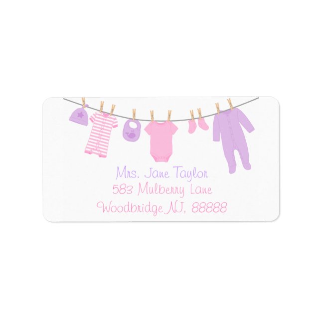 Pink & Purple Little Clothes Baby Shower Labels (Front)