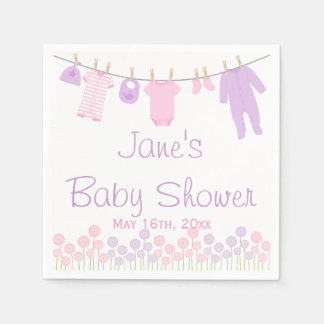 Pink & Purple Little Clothes Baby Shower Napkins