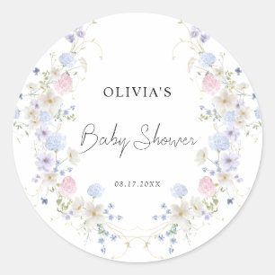 Pink Purple Little Wildflower Girl Baby Shower Classic Round Sticker