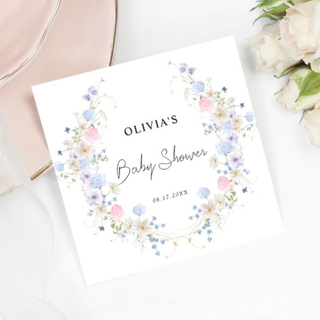 Pink Purple Little Wildflower Girl Baby Shower Napkin (Creator Uploaded)