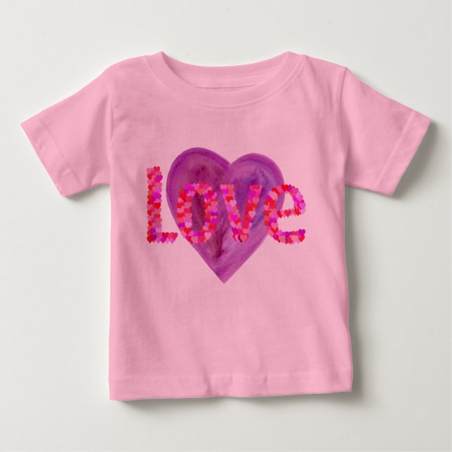 Pink & Purple Love Hearts Baby T-Shirt (Front)
