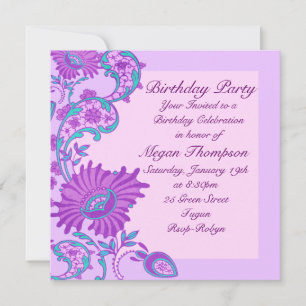 Pink & Purple lush floral Birthday Invitation