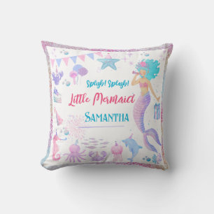 Pink Purple Magical Girl  Mermaid 1st Birthday Cushion