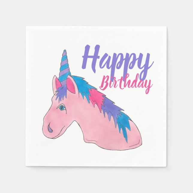 Pink Purple Magical Horse Unicorn Birthday Party Napkin (Front)
