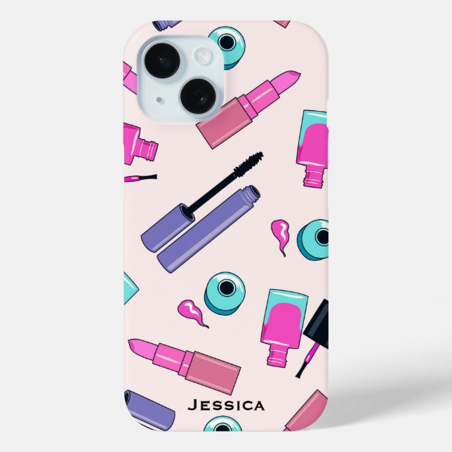 Pink Purple Make Up Cosmetics Pattern Personalised Case-Mate iPhone Case (Back)