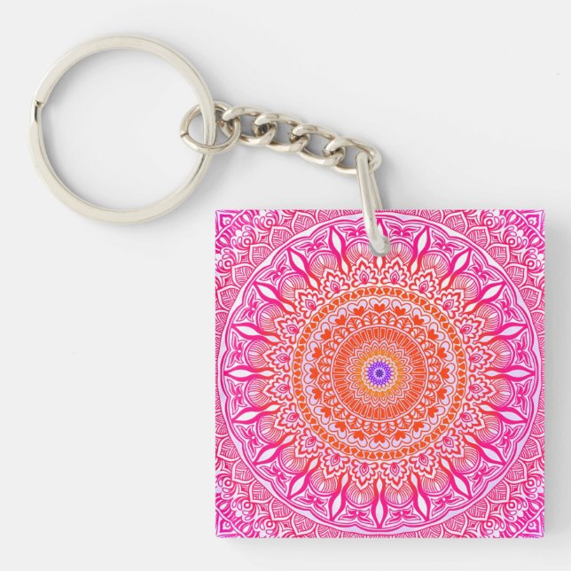 Pink purple Mandala Key Ring (Front)