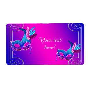Pink Purple Masquerade Party Water Bottle Labels