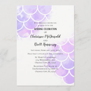 Pink & Purple Mermaid Inspired Wedding Invitation