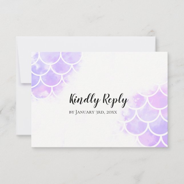 Pink & Purple Mermaid Inspired Wedding RSVP Card (Front)