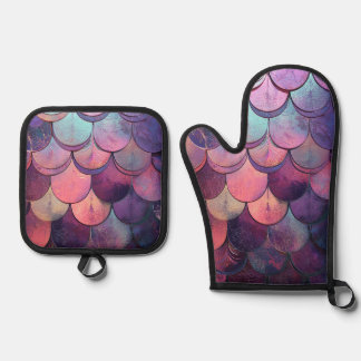 Pink & Purple Mermaid Scales Oven Mitt & Pot Holder Set