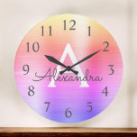 Pink Purple Metallic Monogram Name & Initial Large Clock<br><div class="desc">Pink and Purple Ombre Pastel faux Metallic Monogram Name and Initial Serving Wall Clock. The Wall Clock makes the perfect gift for someone who loves Pink and Purple stainless steel.</div>