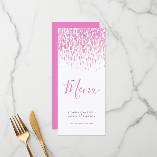 Pink purple modern art dab wedding menu (Front/Back In Situ)