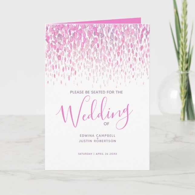 Pink purple modern cascading art wedding programs (Front)