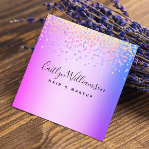 Pink Purple modern chic hair stylist makeup artist Square Business Card