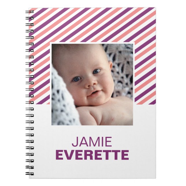 Pink purple modern stripes custom photo journal (Front)