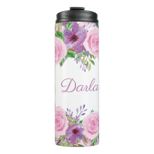Pink Purple Modern Watercolor Floral Personalised  Thermal Tumbler