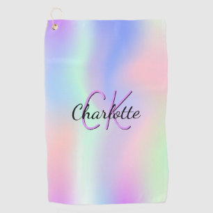 Pink purple monogram holographic golf towel