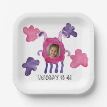 Pink & Purple Monster Birthday Party Paper Plate