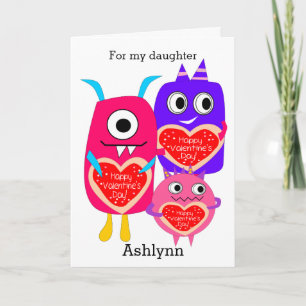 Pink Purple Monster Happy Valentine's Day Daughter Holiday Card