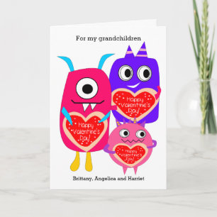 Pink Purple Monster Valentine's Day Holiday Card
